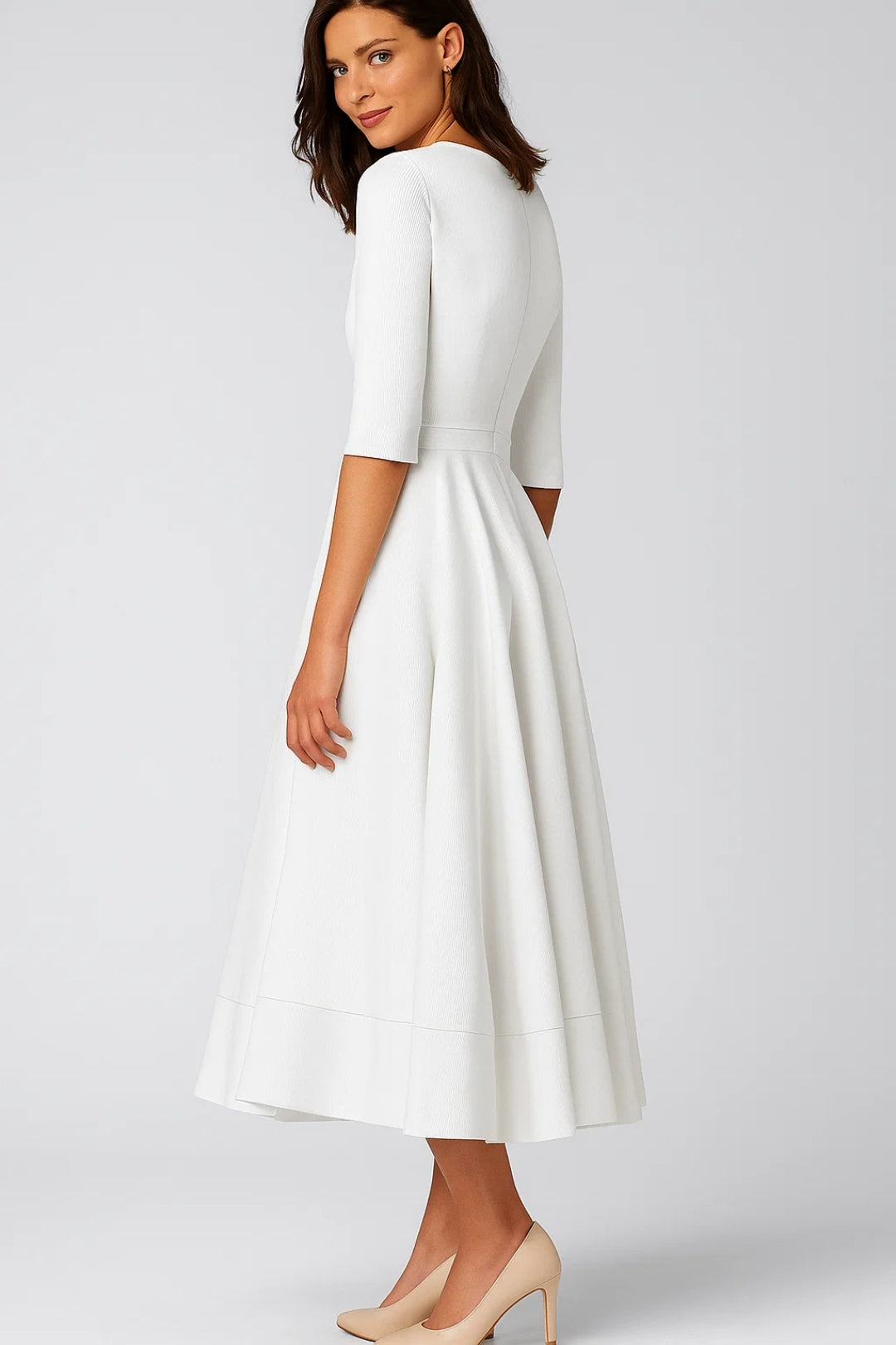 Anouk | Dames Elegante V-Hals Driekwart Mouw A-Lijn Midi Jurk