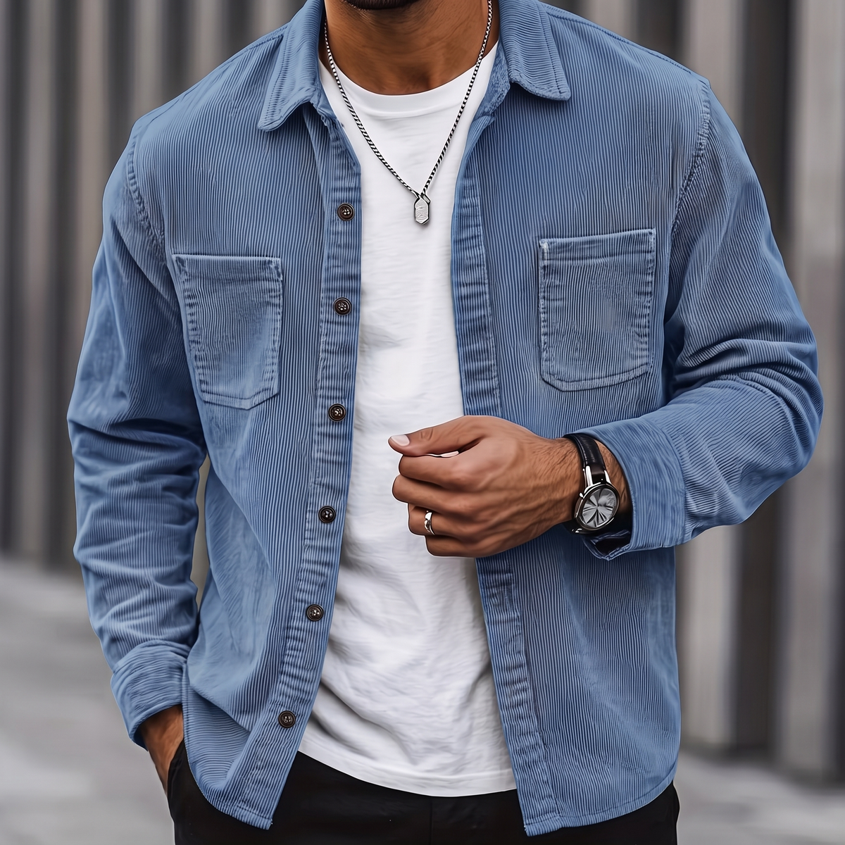 Bram | Heren Casual Borstzakken Knoopsluiting Relaxed Fit Overshirt