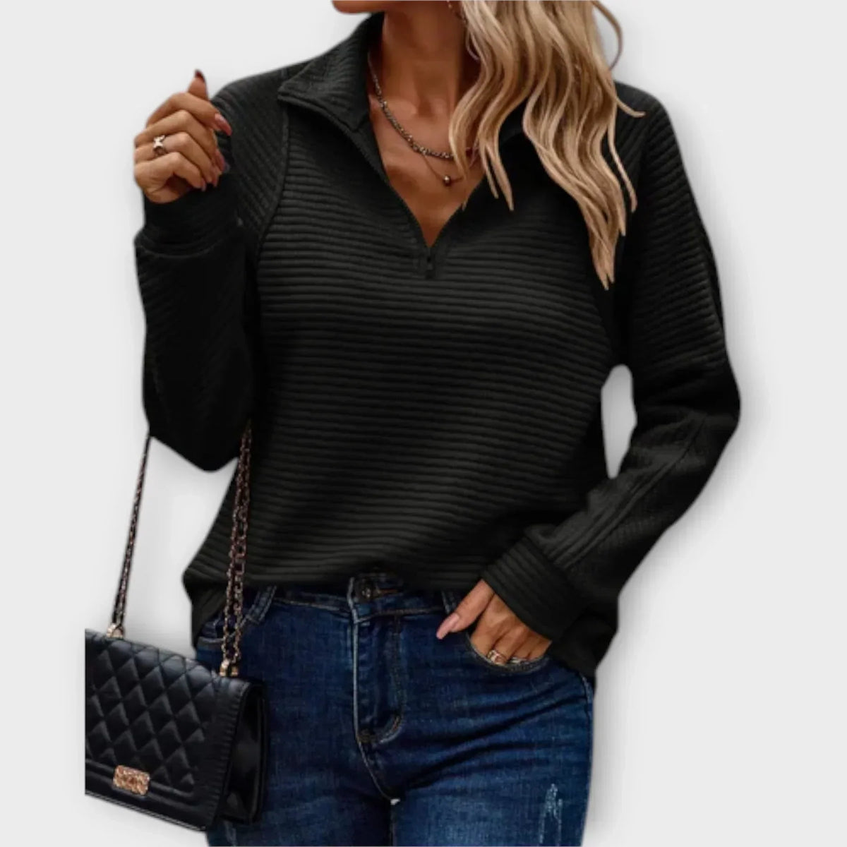 Britt | Dames Casual Ribgebreid Half-zip Opstaande Kraag Ruimvallend Trui