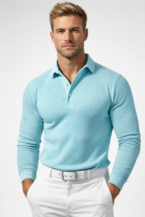 Daan | Heren Slim Fit Knoopsluiting Lange Mouw Polo