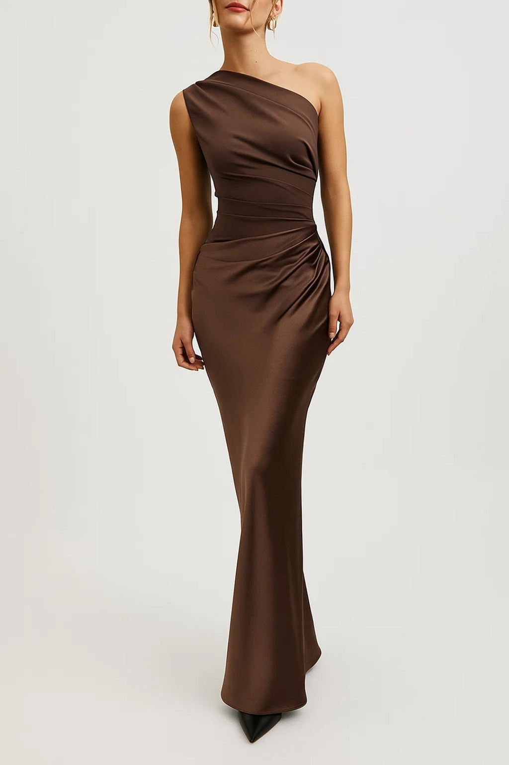 Elise | Dames Bodycon One-Shoulder Geplooide Taille Mermaid Maxi Jurk