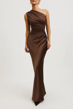 Elise | Dames Bodycon One-Shoulder Geplooide Taille Mermaid Maxi Jurk