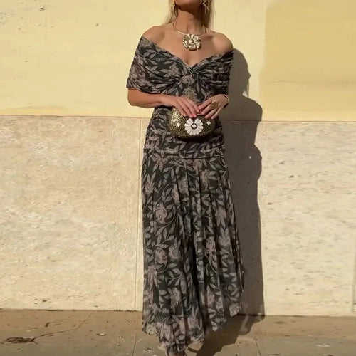 Elise | Dames Gedrapeerde Off-Shoulder Twist Geplooide Taille Maxijurk