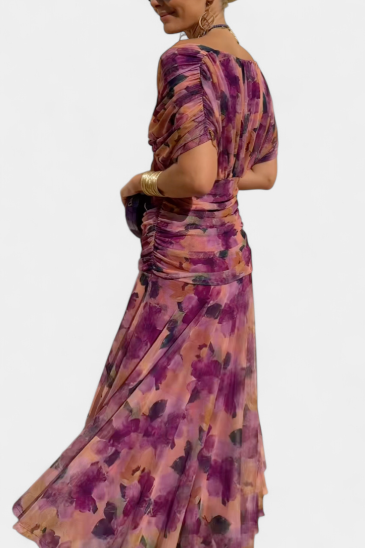 Elise | Dames Gedrapeerde Off-Shoulder Twist Geplooide Taille Maxijurk