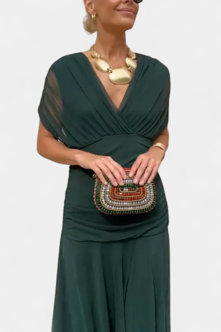 Elise | Dames Gedrapeerde Off-Shoulder Twist Geplooide Taille Maxijurk