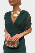 Elise | Dames Gedrapeerde Off-Shoulder Twist Geplooide Taille Maxijurk