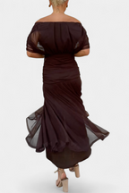 Elise | Dames Gedrapeerde Off-Shoulder Twist Geplooide Taille Maxijurk