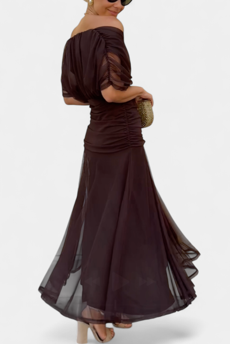 Elise | Dames Gedrapeerde Off-Shoulder Twist Geplooide Taille Maxijurk