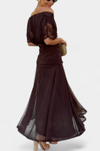 Elise | Dames Gedrapeerde Off-Shoulder Twist Geplooide Taille Maxijurk