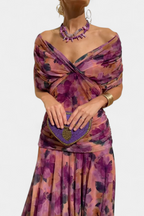Elise | Dames Gedrapeerde Off-Shoulder Twist Geplooide Taille Maxijurk