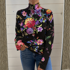 Elske | Dames Romantisch Bloemenprint Hoge Hals Aansluitend Heuplang Top