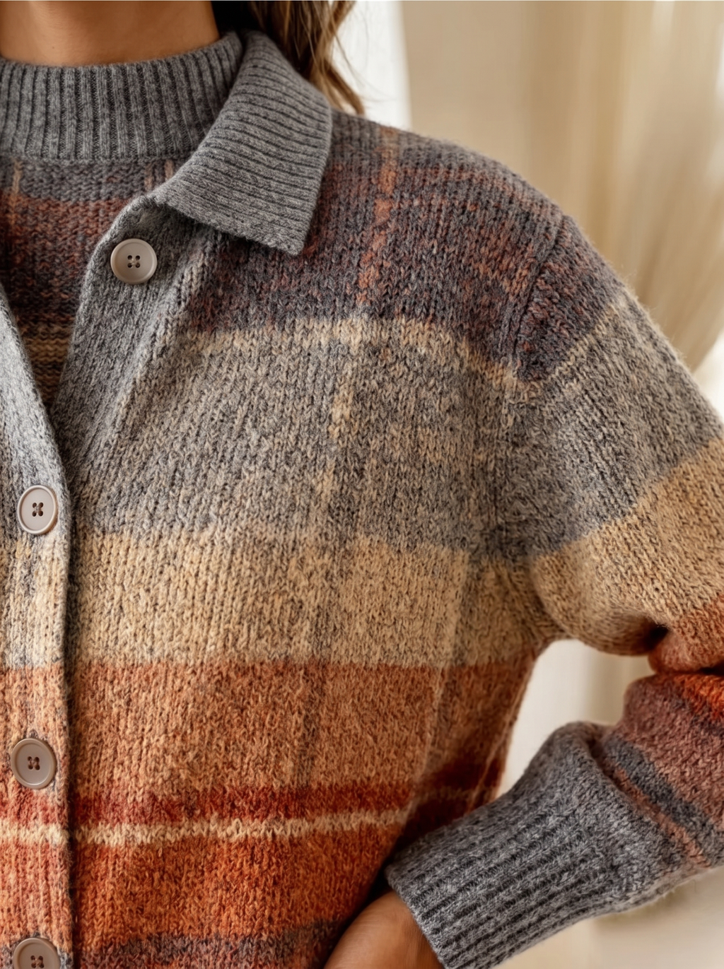 Femke | Dames Herfst Geruit Overhemdkraag Knoopsluiting Gebreid Vest