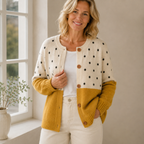 Fenne | Dames Colorblock Stippen Ronde Hals Knoopsluiting Heuplang Cardigan