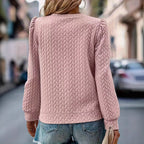Fleur | Dames Kabelpatroon Ronde Hals Lange Pofmouwen Sweater