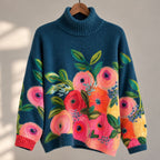 Fleur | Dames Romantisch Bloemenprint Ribboorden Lange Mouw Ruimvallend Coltrui