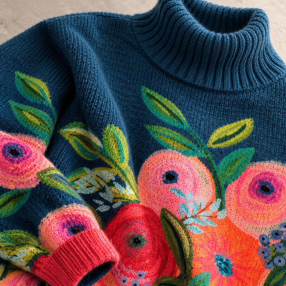 Fleur | Dames Romantisch Bloemenprint Ribboorden Lange Mouw Ruimvallend Coltrui