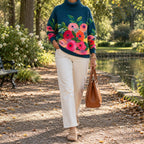 Fleur | Dames Romantisch Bloemenprint Ribboorden Lange Mouw Ruimvallend Coltrui