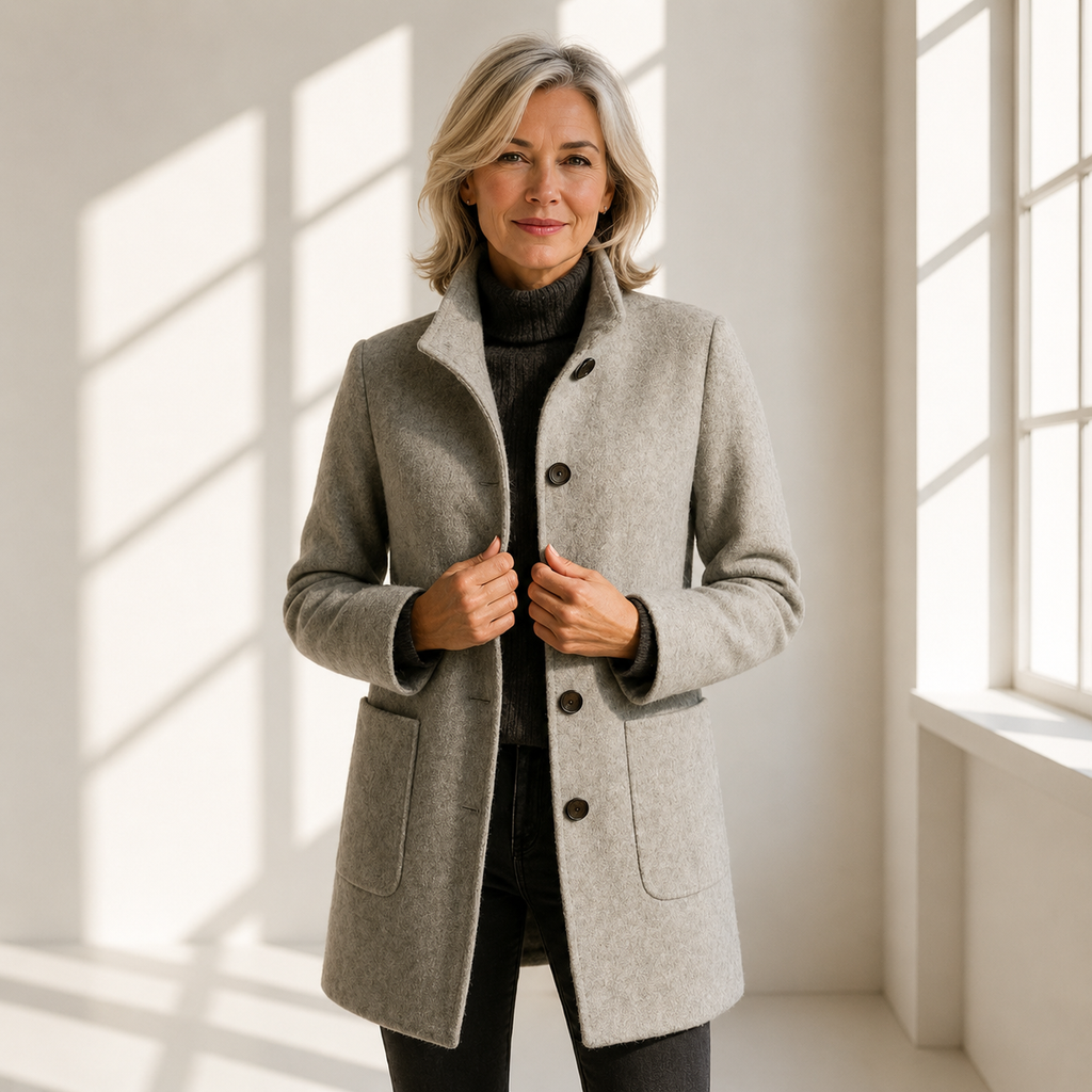 Gwen | Dames Klassiek Opstaande Kraag Knoop Halflange Mantel
