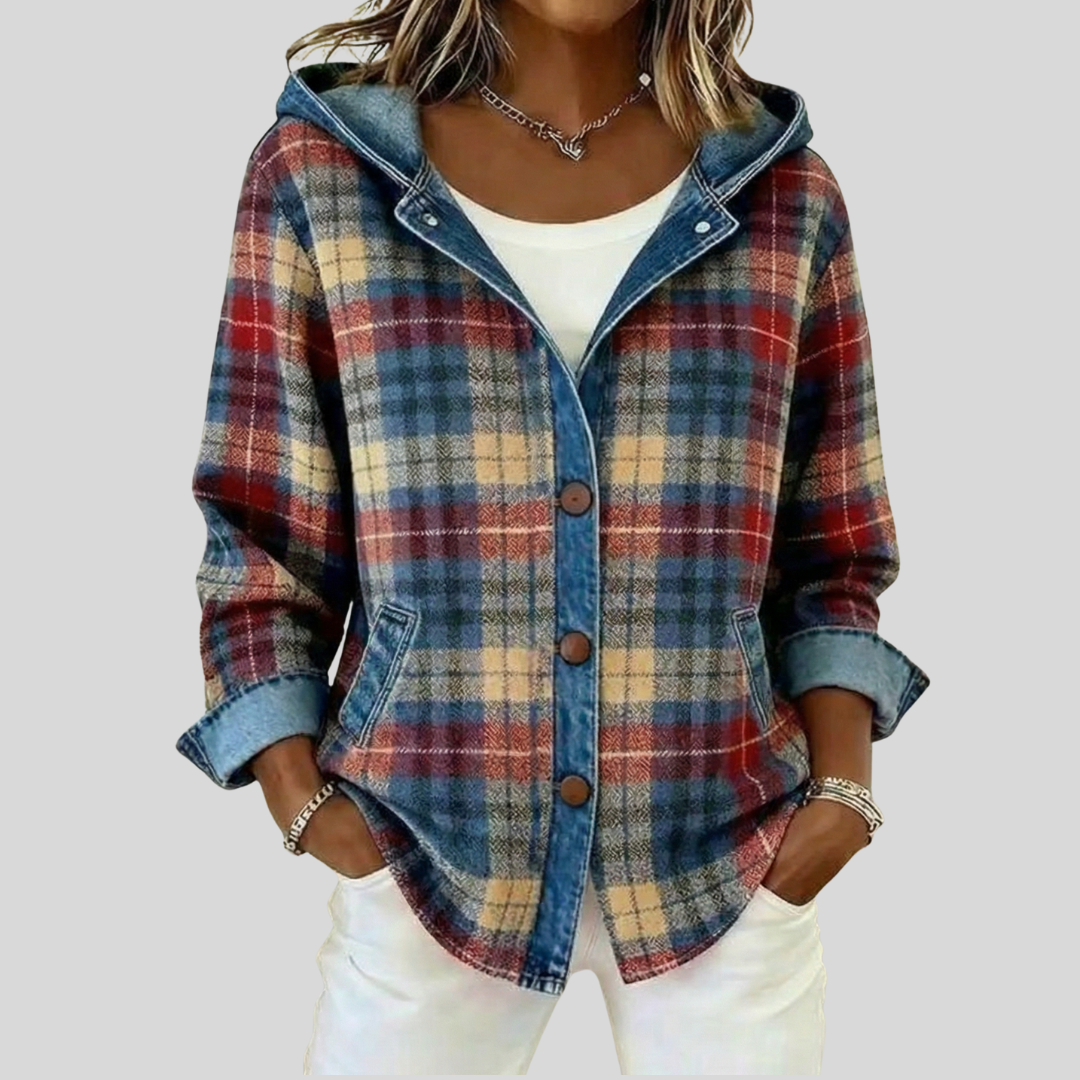 Ilse | Dames Geruit Capuchon Knoop Relaxed Fit Overshirt