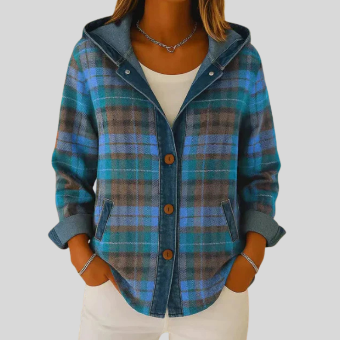 Ilse | Dames Geruit Capuchon Knoop Relaxed Fit Overshirt