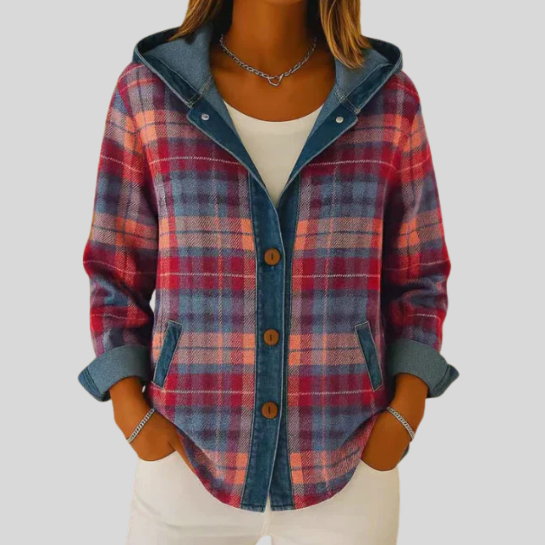 Ilse | Dames Geruit Capuchon Knoop Relaxed Fit Overshirt