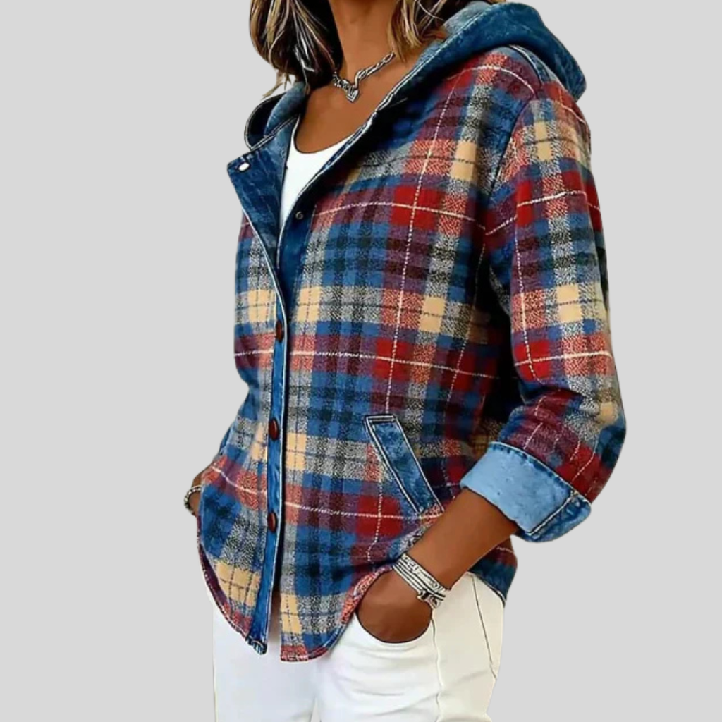 Ilse | Dames Geruit Capuchon Knoop Relaxed Fit Overshirt