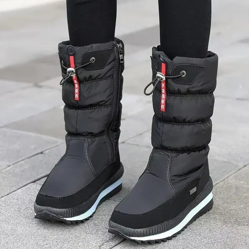 Jolien | Dames Gewatteerde Gevoerde Trekkoord Zijrits Halfhoge Snowboots