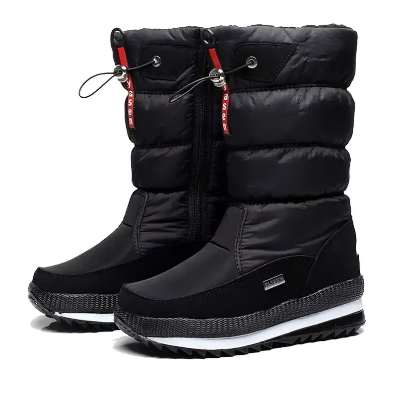 Jolien | Dames Gewatteerde Gevoerde Trekkoord Zijrits Halfhoge Snowboots