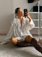 Lieke | Dames Oversized Glitter Doorknoop Lange Mouw Blouse