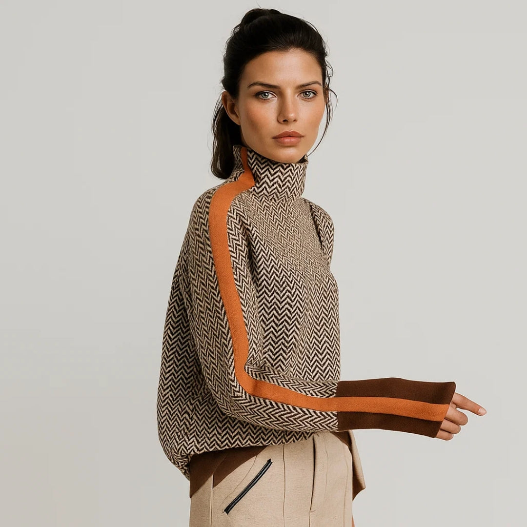 Liv | Dames Hoge Kraag Contraststreep Vleermuismouw Poncho