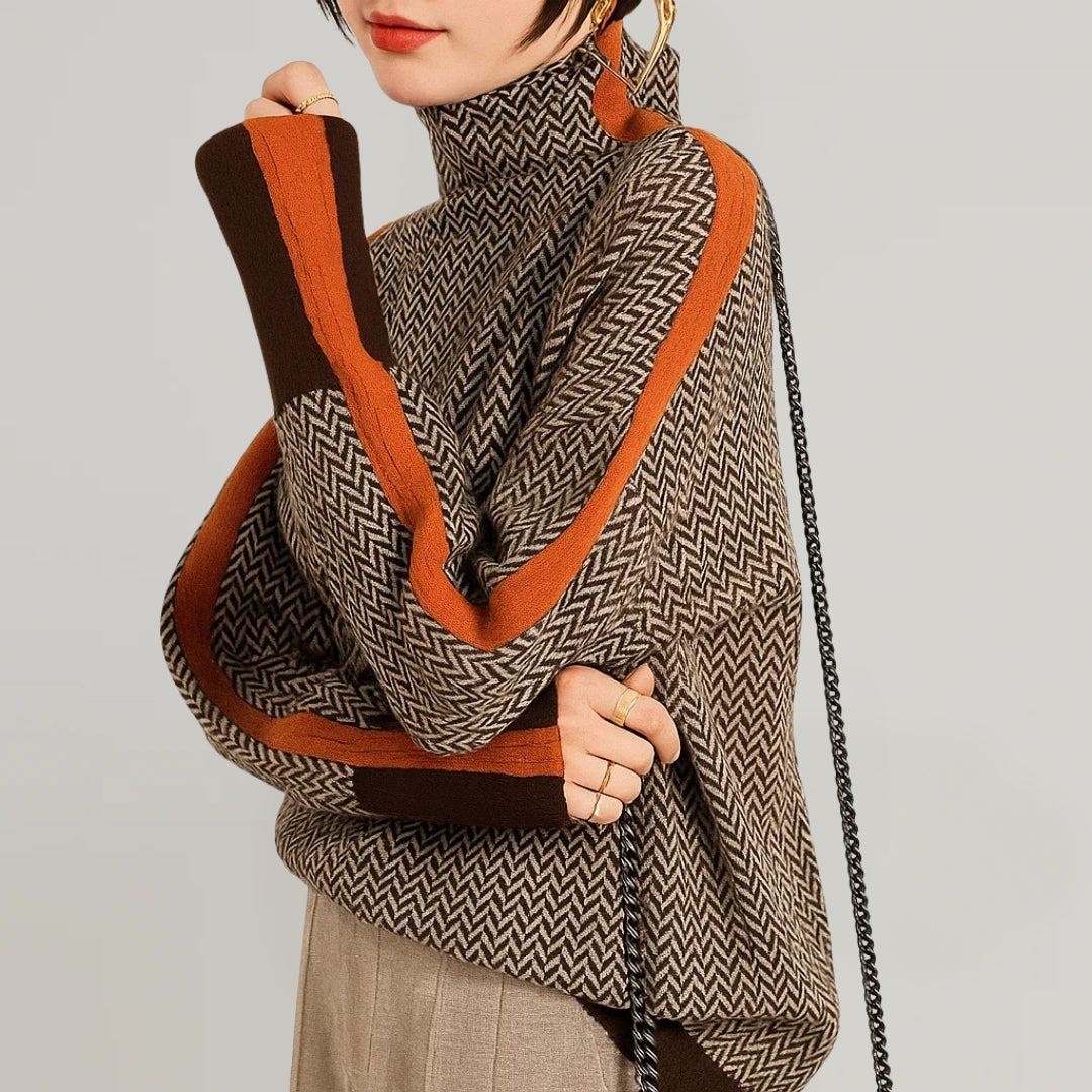 Liv | Dames Hoge Kraag Contraststreep Vleermuismouw Poncho