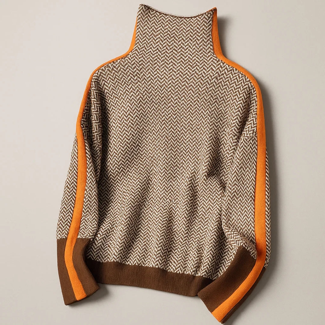 Liv | Dames Hoge Kraag Contraststreep Vleermuismouw Poncho