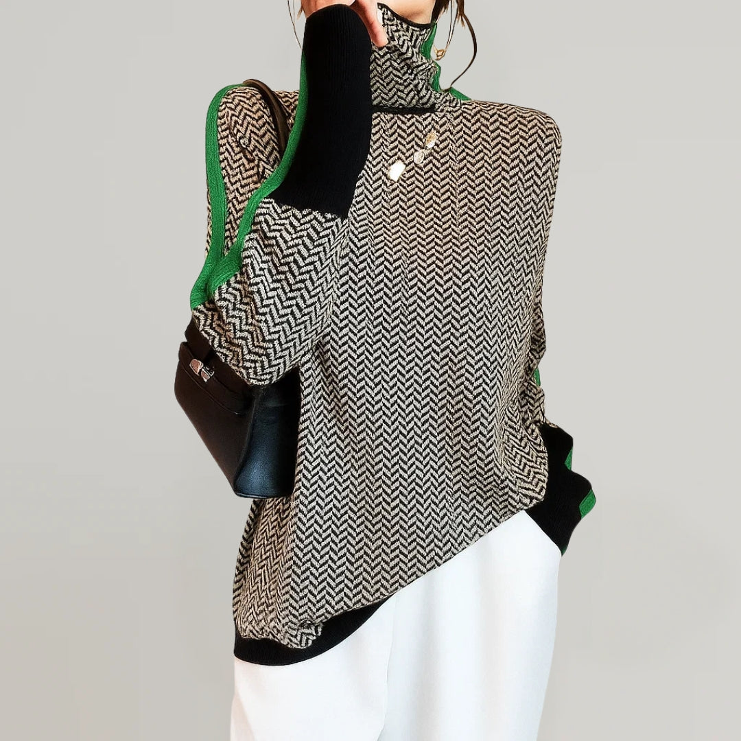Liv | Dames Hoge Kraag Contraststreep Vleermuismouw Poncho
