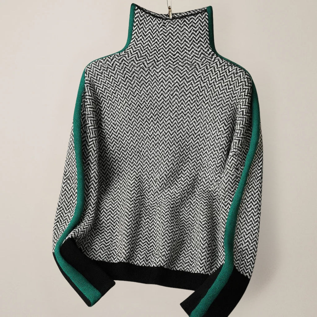 Liv | Dames Hoge Kraag Contraststreep Vleermuismouw Poncho
