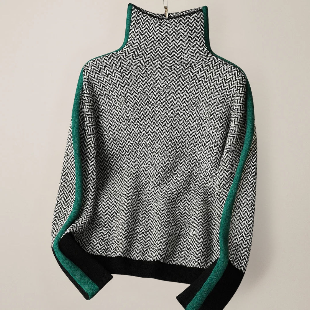 Liv | Dames Hoge Kraag Contraststreep Vleermuismouw Poncho
