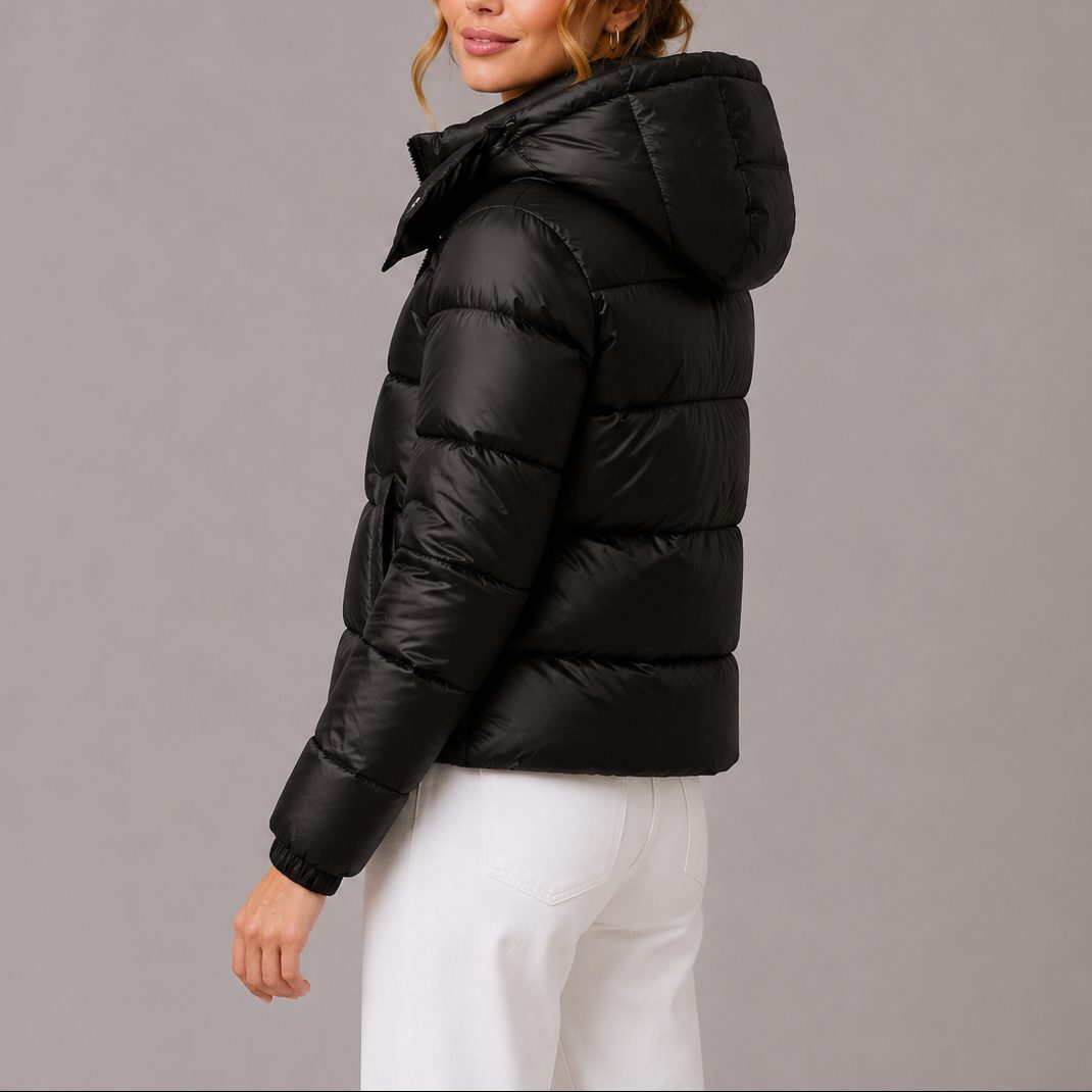 Lotte | Dames Glanzende Bontrand Capuchon Heuplang Puffer