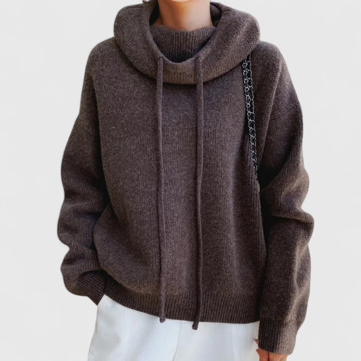 Merel | Dames Oversized Ribgebreid Capuchon Trekkoord Lange Mouw Trui