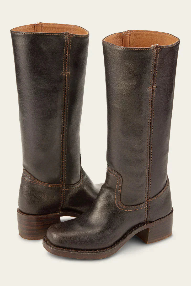 Merel | Dames Western Stiksels Ronde Neus Blokhak Hoge Laarzen