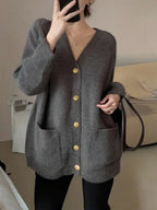 Mila | Dames Oversized V-Hals Knoopsluiting Lange Mouw Vest