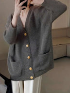 Mila | Dames Oversized V-Hals Knoopsluiting Lange Mouw Vest