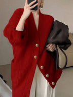 Mila | Dames Oversized V-Hals Knoopsluiting Lange Mouw Vest