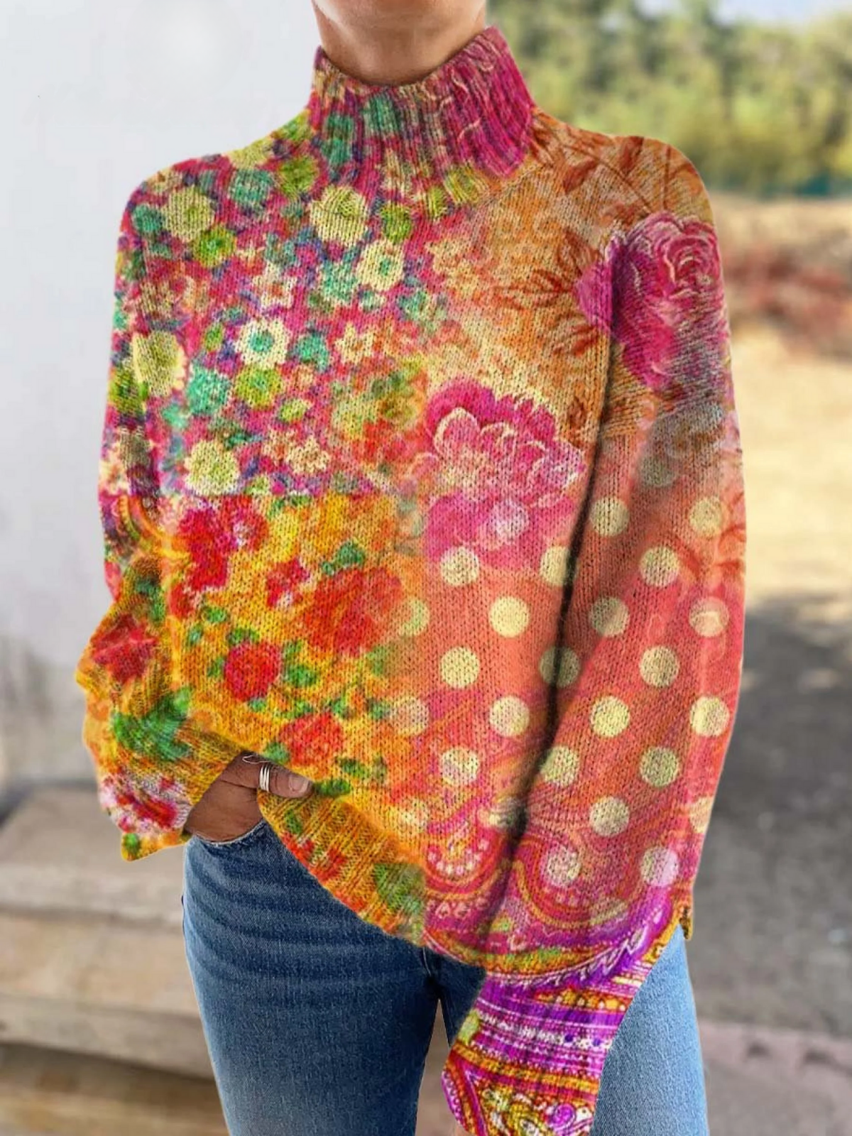 Mirthe | Dames Boho Bloemenprint Gerimpelde Hals Wijde Mouw Blouse