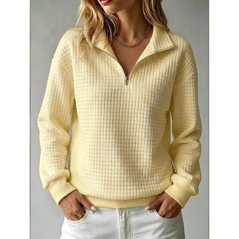 Noor | Dames Wafelstructuur Half-Zip Opstaande Kraag Lange Mouw Sweater