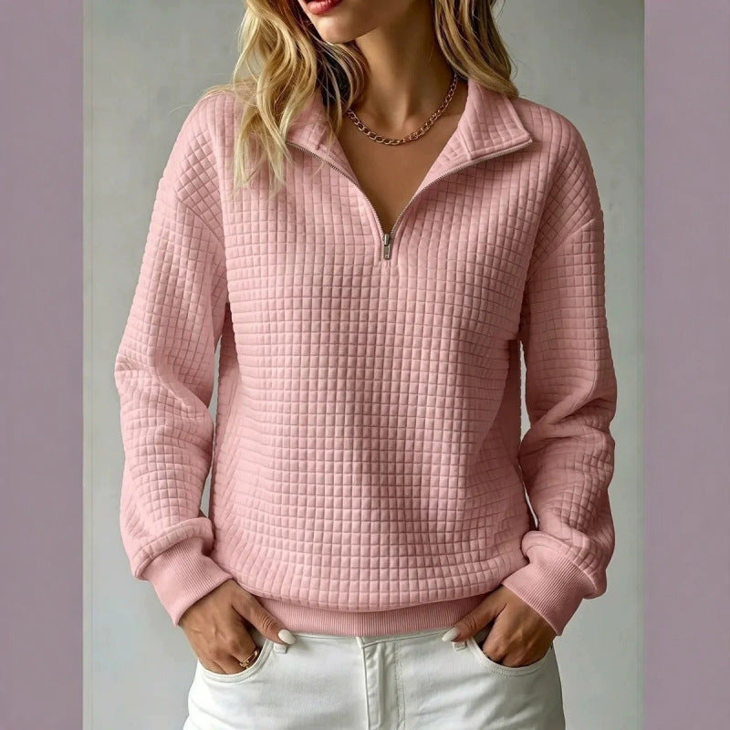 Noor | Dames Wafelstructuur Half-Zip Opstaande Kraag Lange Mouw Sweater