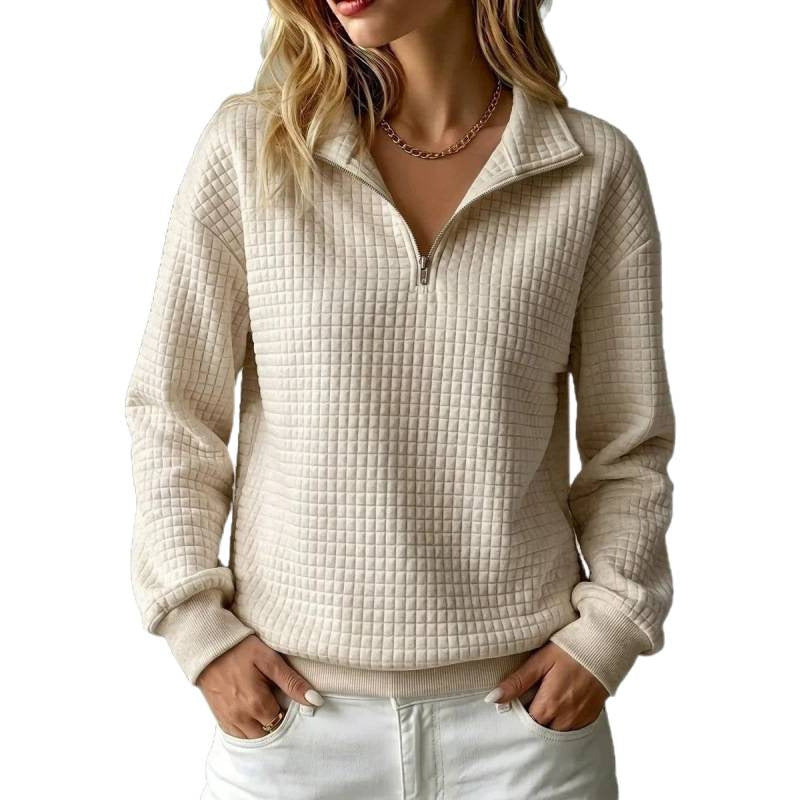 Noor | Dames Wafelstructuur Half-Zip Opstaande Kraag Lange Mouw Sweater