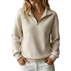 Noor | Dames Wafelstructuur Half-Zip Opstaande Kraag Lange Mouw Sweater