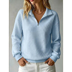 Noor | Dames Wafelstructuur Half-Zip Opstaande Kraag Lange Mouw Sweater