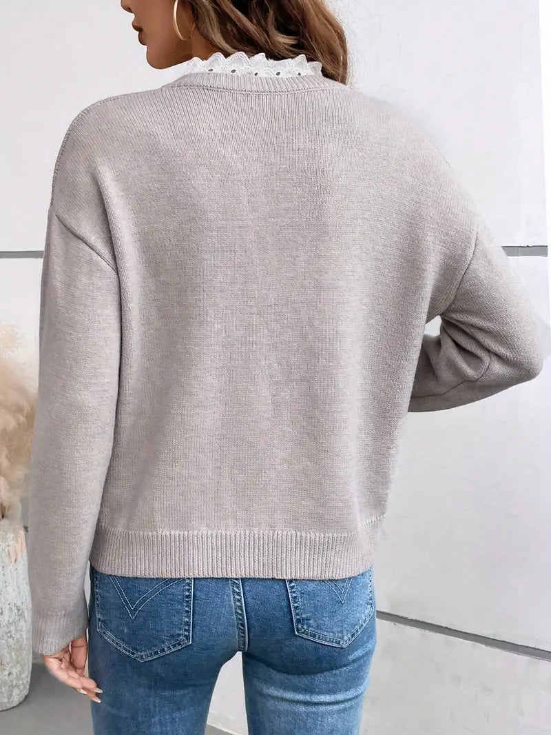 Pien | Dames Volant V-Hals Lange Mouw Regular Fit Trui