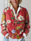 Roos | Dames Vintage Bloemenprint V-hals Knoopsluiting Lange Mouw Cardigan