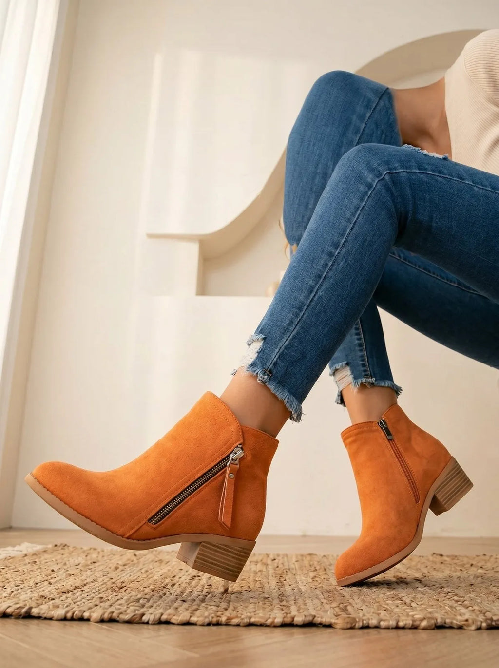 Sanne | Dames Casual Blokhak Zijrits Enkellaarzen